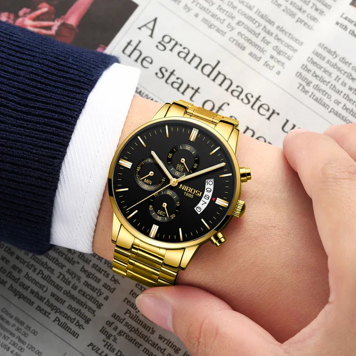 NIBOSI Chronograph Quartz Watch Gold