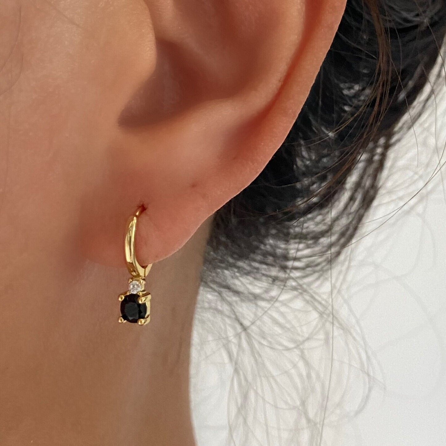 Two Stone Drop Hoop Earrings