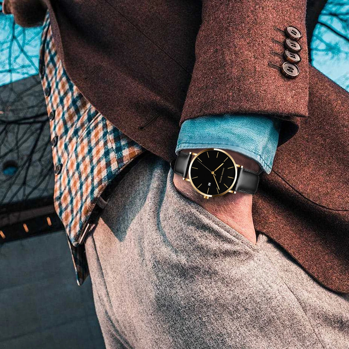 HANNAH MARTIN Classic Men's Leather Quartz Watch