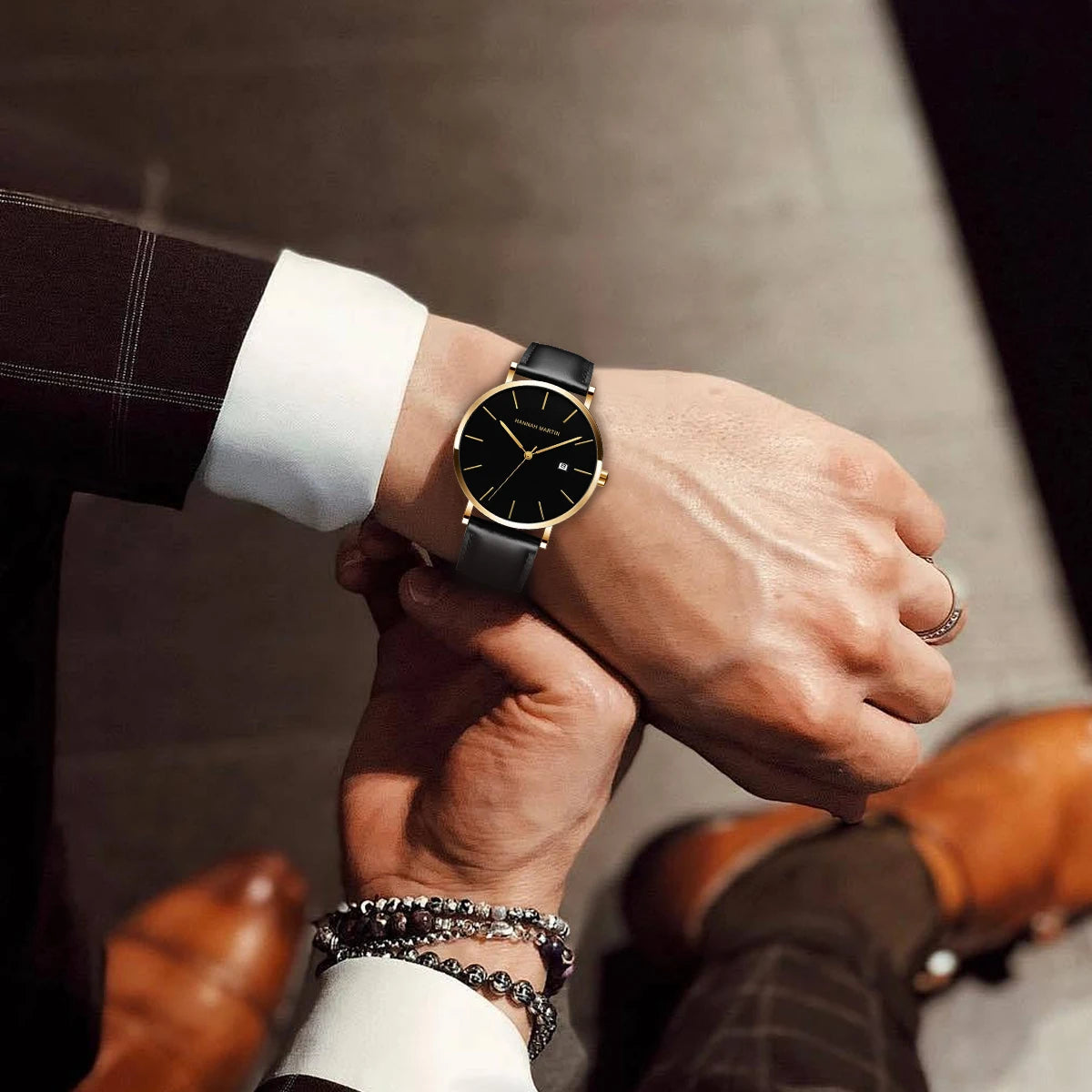 HANNAH MARTIN Classic Men's Leather Quartz Watch